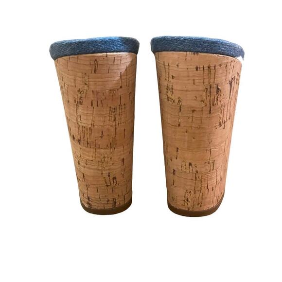 Anne Klein Iflex Cork Heel Blue Jean Denim Heel. Adjustable strap. Women's 9M - Picture 3 of 4